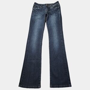 LA Idol USA Low-Rise Dark Wash Backflap Pockets Bootcut Jeans Size 3   (W28)Long